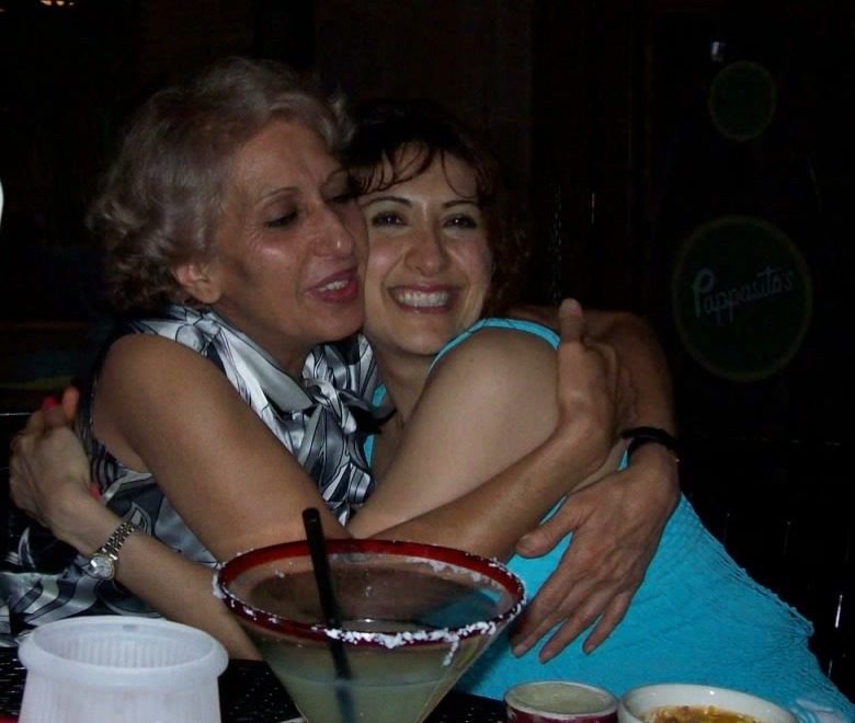 Marjon and her mother on the patio at Pappasito's, years ago